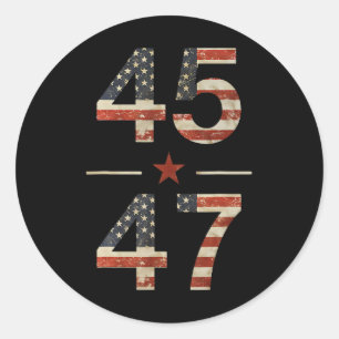 Sticker Rond Trump 2024 Vintage 45 47 Chemise Drapeau Américain