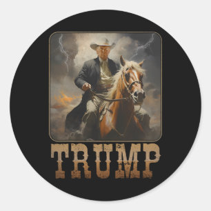 Sticker Rond Trump 2025 Président Cowboy Chevauchant Cheval Wes