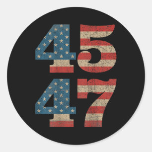 Sticker Rond Trump 45 47 Drapeau Vintage américain Retro 4547