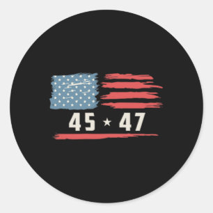 Sticker Rond Trump 45 47 Président Vintage American Flag 2024 P