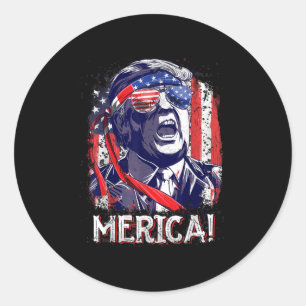 Sticker Rond Trump 4 juillet Merica Hommes Femmes États-Unis Fl