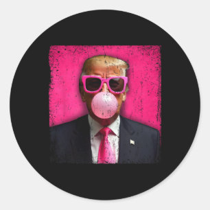 Sticker Rond Trump Bubble Gum Lunettes de soleil rose Funny _1