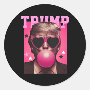 Sticker Rond Trump Bubble Gum soufflant du Bubble Gum Noël Rose
