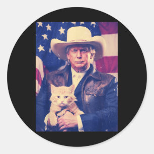 Sticker Rond Trump Cat Shirt Funny Cowboy Donald Trump 2024 Ame