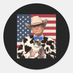 Sticker Rond Trump Cat Shirt Funny Cowboy Donald Trump 2024 Ame