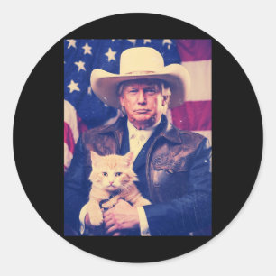 Sticker Rond Trump Cat Shirt Funny Cowboy Donald Trump 2024 Ame