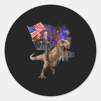 Sticker Rond Trump chevauchant un dinosaure T-rex soutien Trump