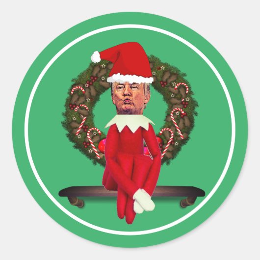 Sticker Rond Trump comme un elfe de Noël laid (Devant)