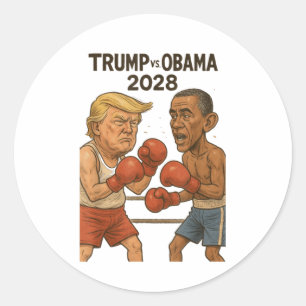 Sticker Rond Trump Contre Obama 2028 Concours De Boxe Drôle