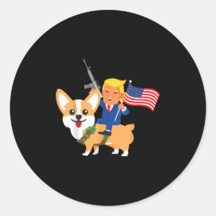 Sticker Rond Trump Corgi Gun Merica Élection 2020 Donald Dog Mo