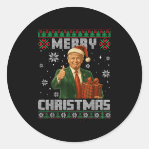 Sticker Rond Trump drôle laide de Noël rendre Noël super