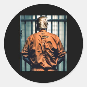Sticker Rond Trump En Prison Orange Jumpsuit Mains Cuffées Culp