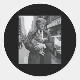 Sticker Rond Trump Et Chat À Newyork
