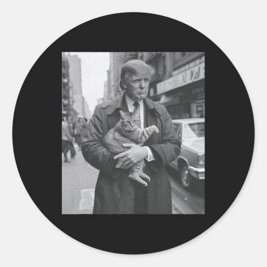 Sticker Rond Trump Et Chat À Newyork (Devant)