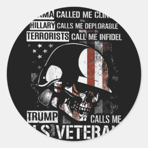 Sticker Rond Trump m'appelle le crâne vétéran américain Drapeau