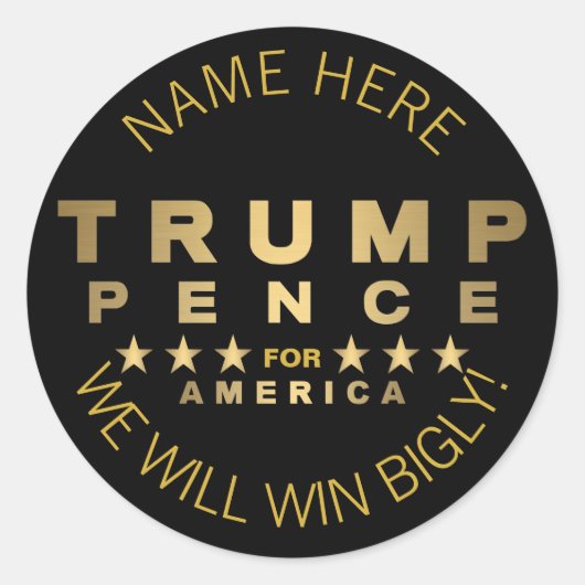 Sticker Rond Trump Pence Gold Tone Ajouter Votre Nom Fun Bigly (Devant)