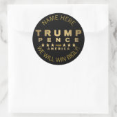 Sticker Rond Trump Pence Gold Tone Ajouter Votre Nom Fun Bigly (Sac)