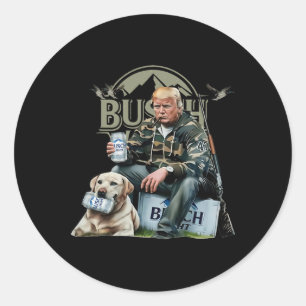 Sticker Rond Trump Rétro Avec Chasse De Chien Canard Boire Bièr