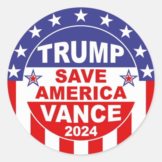 STICKER ROND TRUMP VANCE 2024 SAVE AMERICA (Devant)