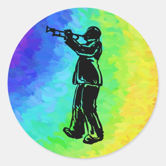 Sticker Rond Trumpet New York Boogie Nights Rainbow (Devant)