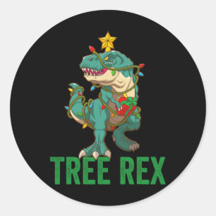 Sticker Rond Tshirt arborescente Rex en Dinosaure de Noël amusa