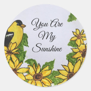 Sticker Rond Tu Es Mon Soleil, Joyeux Fleurs De Soleil D'Oiseau