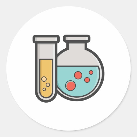 Sticker Rond Tube d'essai de chimie et bécher (Devant)