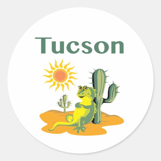 Sticker Rond Tucson Arizona Lizard sous Saguaro Classic Round (Devant)