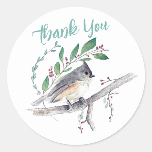 Sticker Rond Tufé Titmouse Oiseau Art (Devant)