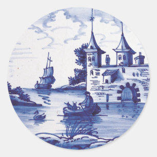 Sticker Rond Tuile bleue traditionnelle