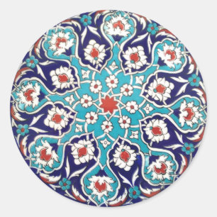 Sticker Rond Tuile de mosaïque florale antique de turquoise