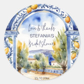 Sticker Rond tuiles bleues italiennes arche citrons douche de m (Devant)