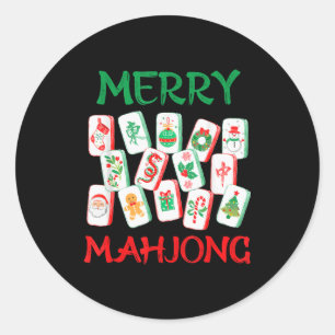 Sticker Rond Tuiles de Mahjong de Noël à l'aquarelle Mah Jon ch