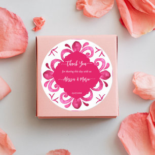 Sticker Rond Tuiles magenta Fuchsia Majolica personnalisées 