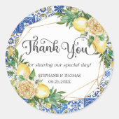 Sticker Rond Tuisseries de mosaique méditerranéenne de citrons (Devant)