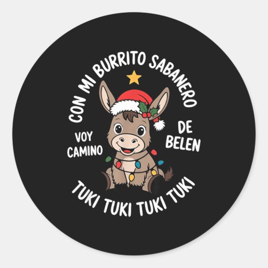Sticker Rond Tuki Tuki Santa Hat Spanish Mexican Christmas Swea (Devant)