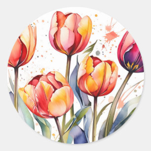 Sticker Rond Tulip Gras Fleur Coloré Moderne