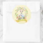Sticker Rond Tulip Wreath et Rabbit Joyeux Pâques (Sac)