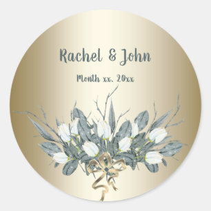 Sticker Rond Tulipes Blanches Avec Or, Mariage