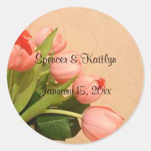 Sticker Rond Tulipes - Bouquet de Tulipes colorées à la Pêche