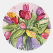 Sticker Rond Tulipes colorées Aquarelle Florale (Devant)
