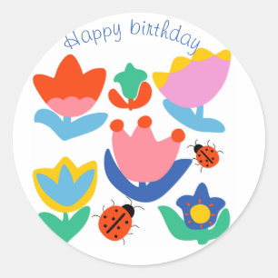 Sticker Rond Tulipes colorées customisées avec coccinelles