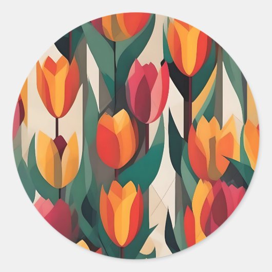 Sticker Rond Tulipes colorées géométriques (Devant)