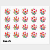 Sticker Rond Tulipes d'aquarelle avec arêtes blanches (Feuille)
