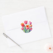 Sticker Rond Tulipes d'aquarelle avec arêtes blanches (Enveloppe)