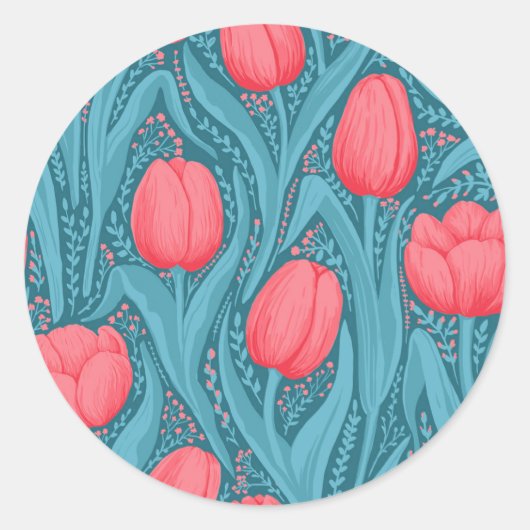 Sticker Rond Tulipes en bleu et rouge (Devant)