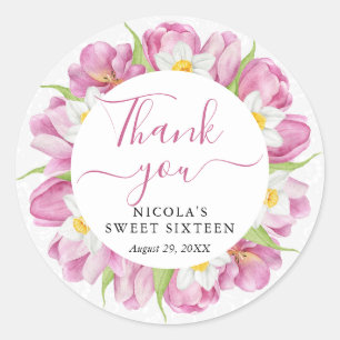 Sticker Rond Tulipes et jonquilles à l'aquarelle Sweet Sixteen