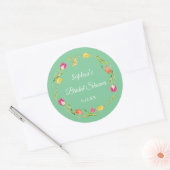 Sticker Rond Tulipes et papillons Fête des mariées verte (Enveloppe)