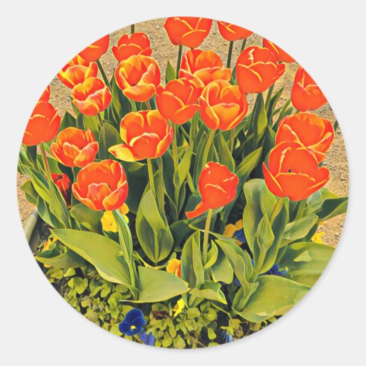 Sticker Rond Tulipes modernes coloré orange (Devant)