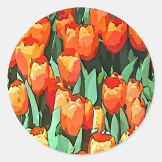 Sticker Rond Tulipes Orange Rétro